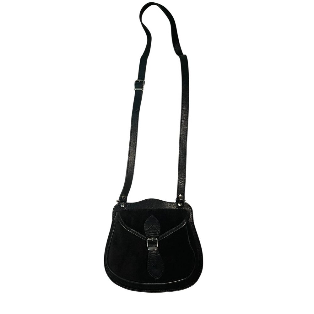 Black Suede Crossbody Bag With Adjustable Strap By Mapend Handmade In Argentina